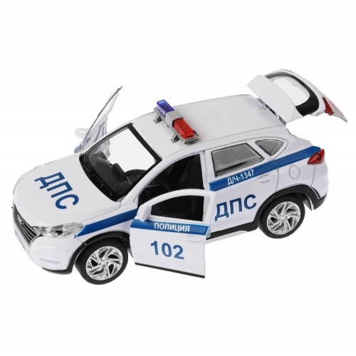 Технопарк. Модель "Hyundai Tucson Полиция" металл 12см, двери, багаж. инер, бел. арт.TUCSON-12POL-WH фото 5