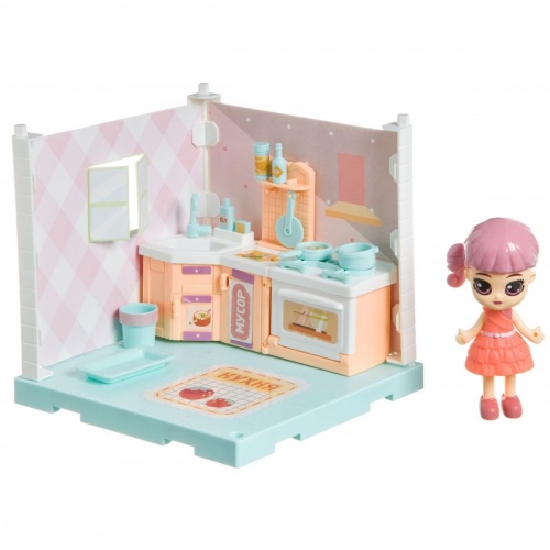 Игровой набор «Мебель» Bondibon, Кукольный уголок (Кухня 13,5х13,5х13,5 см) и  куколка Oly 9,3см, ВО фото 4