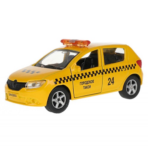 Технопарк. Модель "Renault Sandero. Такси" арт.SB-17-61-RS(T)-WB металл 12 см двери, багаж. инерц. фото 2