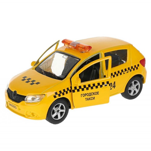 Технопарк. Модель "Renault Sandero. Такси" арт.SB-17-61-RS(T)-WB металл 12 см двери, багаж. инерц. фото 4