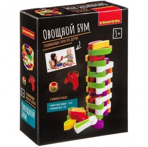 Развивающие игры из дерева Bondibon Игра-баланс «ОВОЩНОЙ БУМ», башня из овощей, BOX 24,3?7?18,3 см фото 2