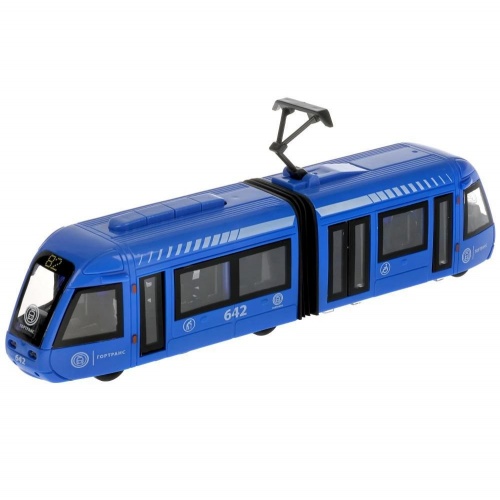 Технопарк. Трамвай с резинкой пластик свет-звук 30 см, двери, синий арт.TRAMNEWRUB-30PL-BU фото 2