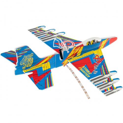 Самолёт ИСТРЕБИТЕЛЬ с моторчиком тм Bondibon , сборный, аккумуляторный, ВОХ 31х12х2,5 см, цвет синий фото 6