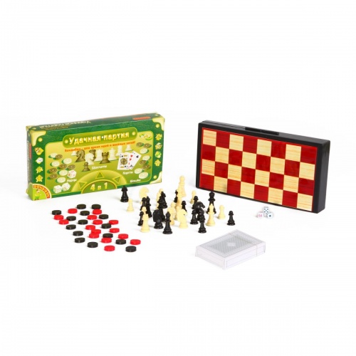 Удачная партия Бондибон BOX 4 в 1 шашки, шахматы, нарды, карты арт. 9841 фото 3