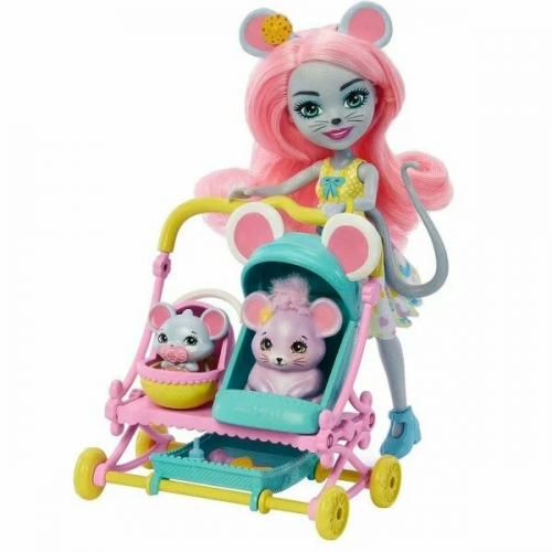 Mattel. Кукла "Enchantimals Mauria Mouse Squeaker Family" (Маурия Маус коляска с мышками) арт.HKR57 фото 5