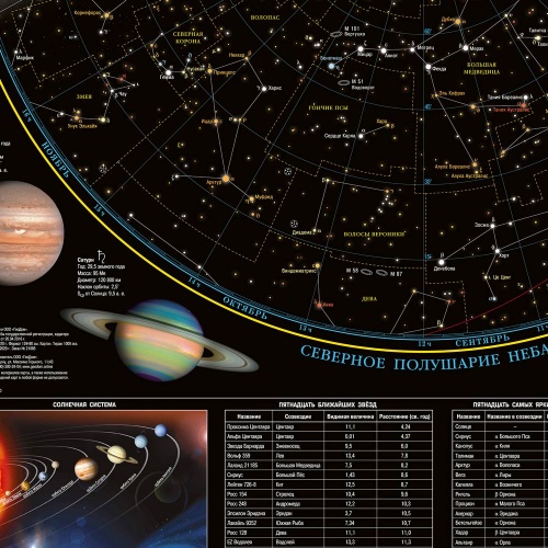 Карта настенная в тубусе. Звездное небо/Планеты. 124х80 см. ГЕОДОМ фото 3