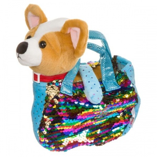 Собачка в сумке с пайеткиами, Bondibon МИЛОТА, c ошейником и поводком, PAC, чихуахуа 19 cм, арт. LEO фото 2