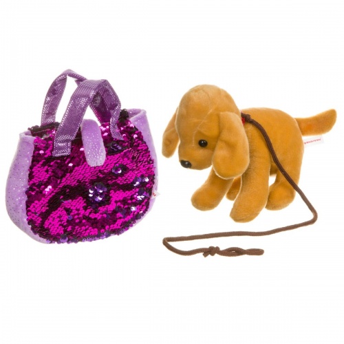 Собачка в сумке с пайетками, Bondibon МИЛОТА, c ошейником и поводком, PAC, лабрадор 19 cм, арт. LEO1 фото 3