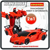 Трансформер 2в1 BONDIBOT на радиоуправлении робот и автомобиль, свет, аккум./USB-шнур, M1:18, Bondibon BOX 17,5х15,5х21,5 см, цвет красный.