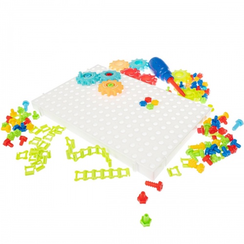 Мозаика для малышей Bondibon, с шестеренками и отверткой, 133 дет., BOX фото 5