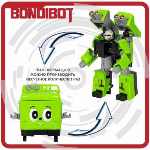 Трансформер 2в1 BONDIBOT Bondibon робот-стиральная машинка, цвет зелёный, BOX 20х18х7см фото 6