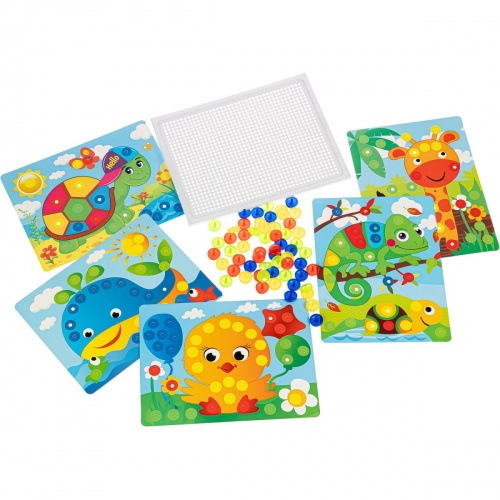 Мозаика для малышей Bondibon, 5 картинок-шаблонов, 60 фишек, BOX фото 4