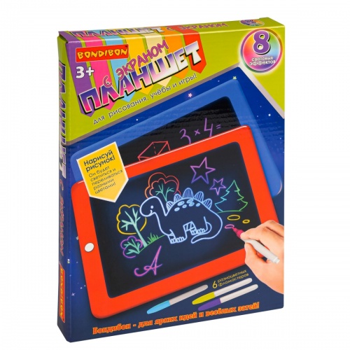 Планшет с экраном для рисования, с обучающими карточками, с подсветкой, Bondibon, BOX 20x26x2,5 см, фото 2
