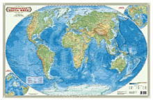 Карта настольная. Мир Физический. М1:55 млн. 58х38 см. ЛАМ ГЕОДОМ