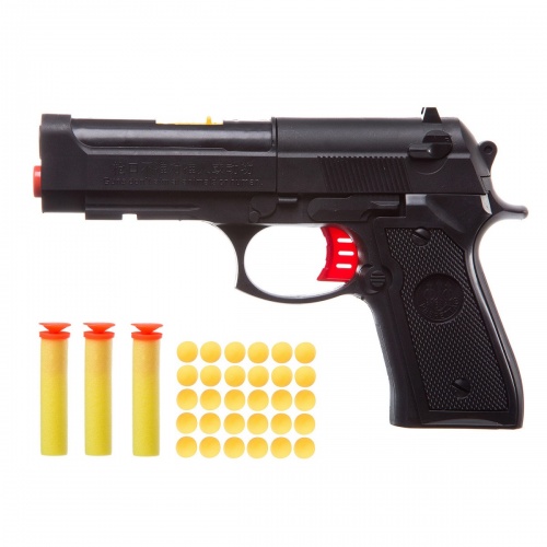 Оружие Bondibon, пистолет с мягкими пульками 8 мм и патронами, 2 в 1, РАС 29х15 см, арт.M7316. фото 3