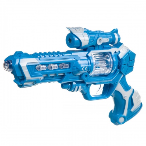 Пистолет Bondibon «АТАКА», голубой, свет, звук, проекция, вибр. и вращ. эл., BOX 29х19,4х5,6см фото 4