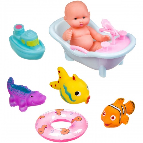Набор игрушек для купания, BONDIBON, пупс, ванночка, круг, рыбки, крокодил, катер. фото 3