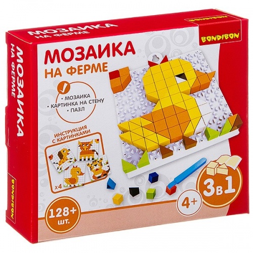 Логические, развивающие игры и игрушки Bondibon Мозаика «НА ФЕРМЕ», 128 дет., BOX 16x4x14 см фото 2