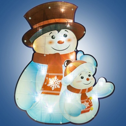 н.г.эл.гирл.-панно блестящ.снеговик со снеговичком 0.37х 0.45м, 30л.LED,бел.кабель 1.5м до розетки фото 2