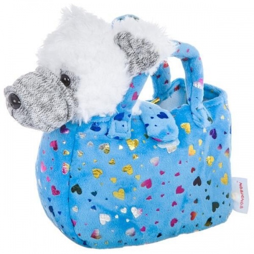 Собачка в голубой сумке с сердечками, Bondibon МИЛОТА, c ошейником и поводком, PAC, белый терьер,19 фото 2