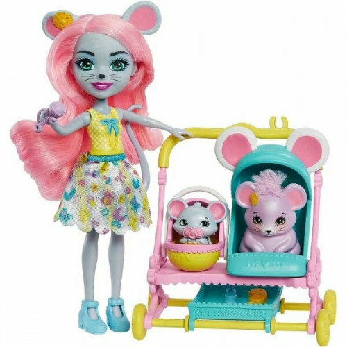 Mattel. Кукла "Enchantimals Mauria Mouse Squeaker Family" (Маурия Маус коляска с мышками) арт.HKR57 фото 4