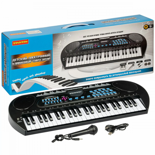 Инструм. муз. на батар., Синтезатор Клавишник Bondibon, 49 клавиш, с микрофоном и USB-шнуром, стерео фото 3