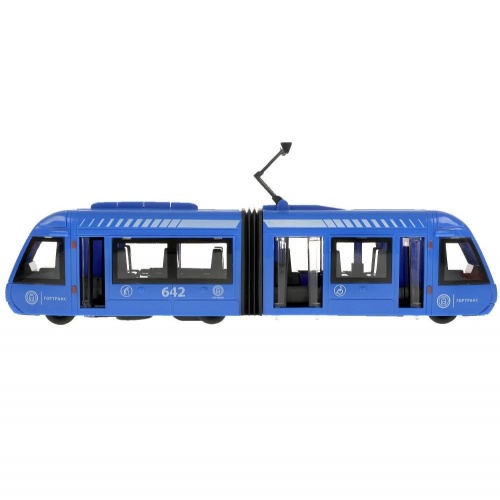 Технопарк. Трамвай с резинкой пластик свет-звук 30 см, двери, синий арт.TRAMNEWRUB-30PL-BU фото 4