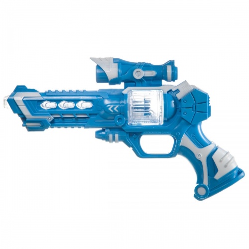 Пистолет Bondibon «АТАКА», голубой, свет, звук, проекция, вибр. и вращ. эл., BOX 29х19,4х5,6см фото 3