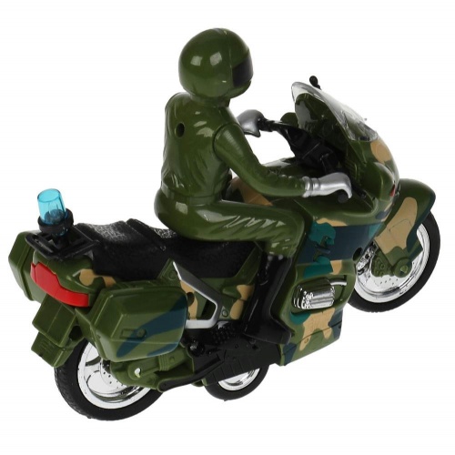 Технопарк. Мотоцикл "Военный" 15 см, пластик свет-звук 2 кноп, инерц, камуф, арт.MOTOFIG-15PLMIL-GN фото 4