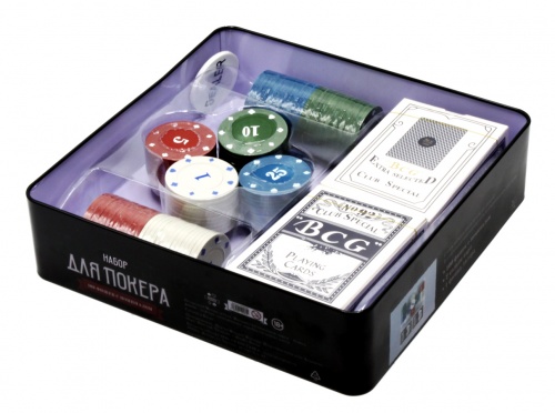 Фабрика Покера: Набор из 100 фишек с номиналом для покера в жестяной коробке арт.CPPSZ100 фото 2