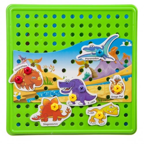 Мозаика для малышей Bondibon, ДИНОЗАВРЫ И ДИКИЕ ЖИВОТНЫЕ,карт-шабл,фиг,50 фиш,50 винт, отверт,BOX фото 4