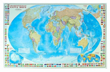 Карта настенная. Мир Политический с флагами. М1:24 млн. 124х80 см. ГЕОДОМ