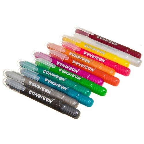 Набор гелевых карандашей для рисования Bondibon 12 цветов, оттенки металлик, в пластиковой коробке, фото 3