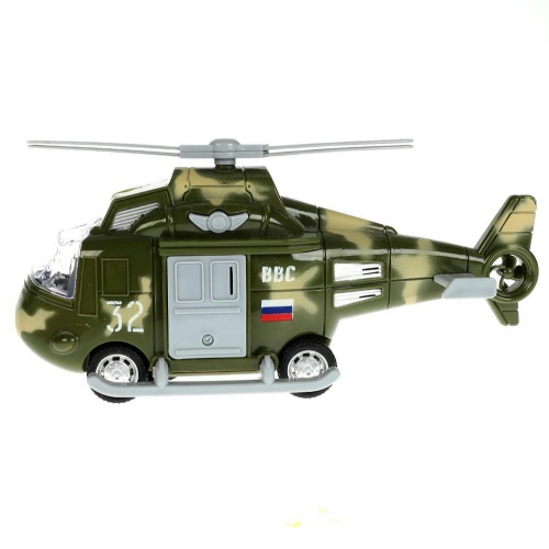 Технопарк. Военный вертолет 20 см, пласт. свет-звук, откр. каб., подв.. дет.,арт.2002A062-R-ARMY фото 3