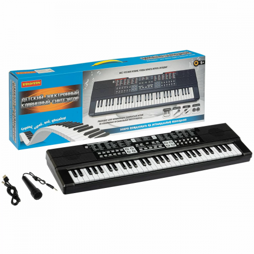 Инструм. муз. на батар., Синтезатор Клавишник Bondibon, 61 клавиша, с микрофоном и USB-шнуром, стере фото 3