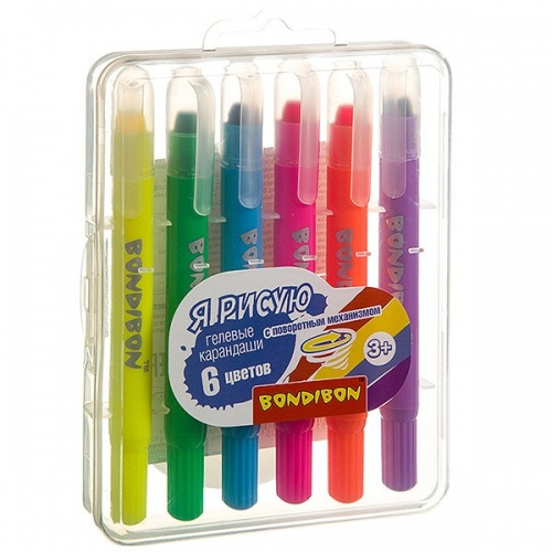 Набор гелевых карандашей для рисования Bondibon 6 цветов, в пластиковой коробке, ВОХ 13,8х10,5х2,1см фото 2