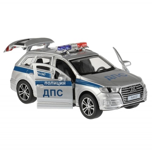 Технопарк. Модель "Audi Q7 Полиция" металл 12 см, двер, багаж, инер, серебристый, арт.Q7-12POL-SR фото 3