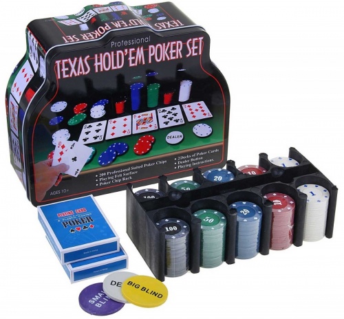 Набор "Покер" в мет.банке (200 фишек 4 гр.,2 колоды карт,сукно) арт.1897/BR5018 фото 3