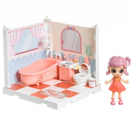 Игровой набор «Мебель» Bondibon, Кукольный уголок (Ванная комната 13,5х13,5х13,5 см) и  куколка Oly фото 4