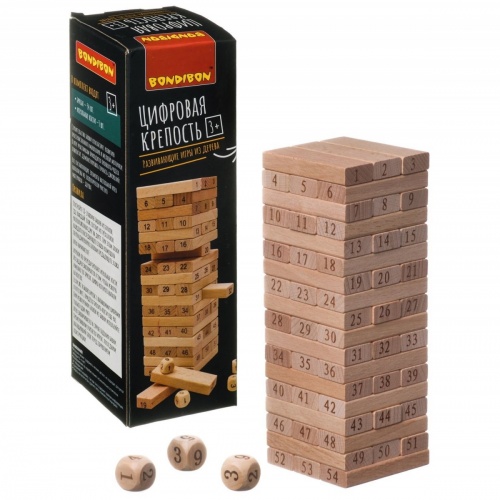 Развивающие игры из дерева Bondibon Игра-баланс «ЦИФРОВАЯ КРЕПОСТЬ», башня с цифрами, BOX фото 3