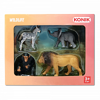 Набор диких животных: лев, шимпанзе, слоненок, зебра