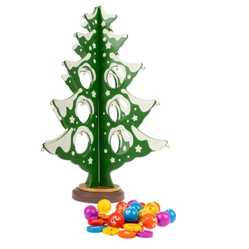 Новогодний набор BONDIBON. "Деревянная ёлочка-календарь 3D с игрушками", высота 29см фото 3