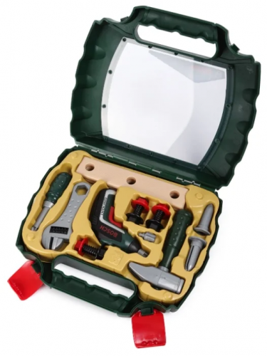 Klein Bosch. 8394 Набор инструментов с шуруповертом в кейсе (шуруповерт,молоток,ключ,насадки, болты) фото 3