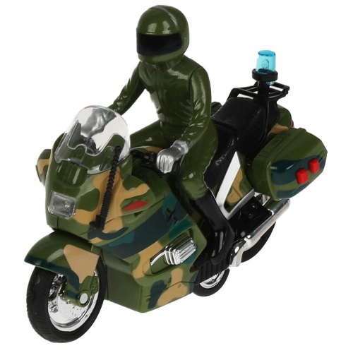 Технопарк. Мотоцикл "Военный" 15 см, пластик свет-звук 2 кноп, инерц, камуф, арт.MOTOFIG-15PLMIL-GN фото 2