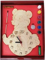 Часы с циферблатом под роспись "Мишка" с красками арт.ДНИ133