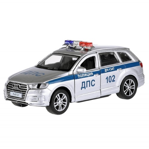 Технопарк. Модель "Audi Q7 Полиция" металл 12 см, двер, багаж, инер, серебристый, арт.Q7-12POL-SR фото 2