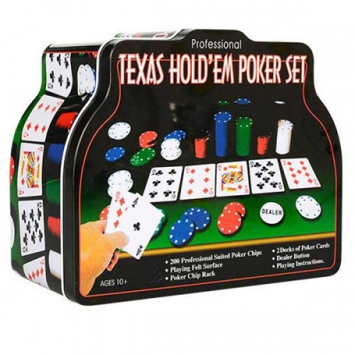 Набор "Покер" в мет.банке (200 фишек 4 гр.,2 колоды карт,сукно) арт.1897/BR5018 фото 2