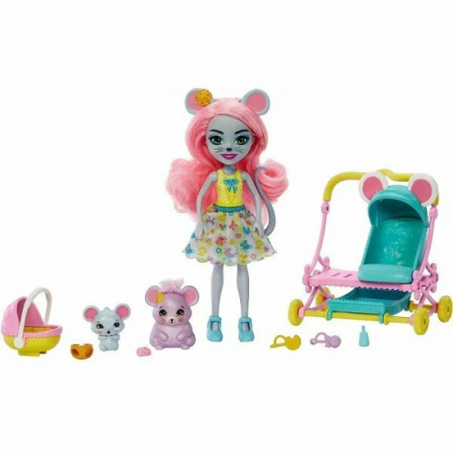 Mattel. Кукла "Enchantimals Mauria Mouse Squeaker Family" (Маурия Маус коляска с мышками) арт.HKR57 фото 6