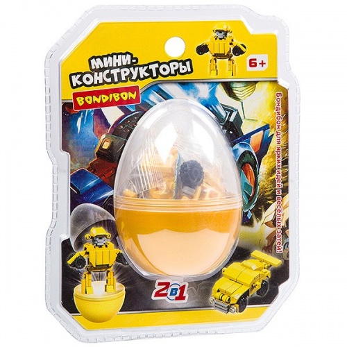 Мини-конструктор в жёлт.яйце, 2в1- робот-машина , 51 дет., BONDIBON, PVC  17?14,5?6 см фото 2