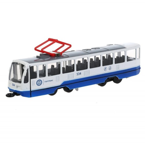 Технопарк. Трамвай свет-звук 18,5 см, двери, инерц, белый, арт.TRAM71403-18SL-BUWH фото 2
